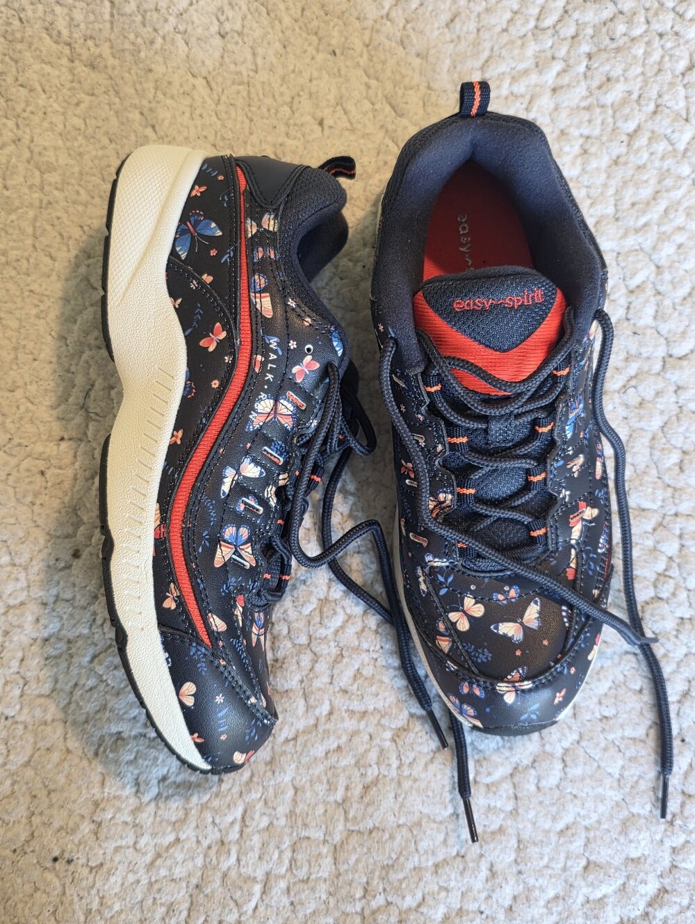 Easy Spirit Romy Women Size 8 N Navy Butterfly Floral Walking Sneakers Shoes
